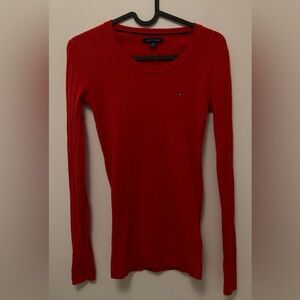 tommy hilfiger red cable fitted knit